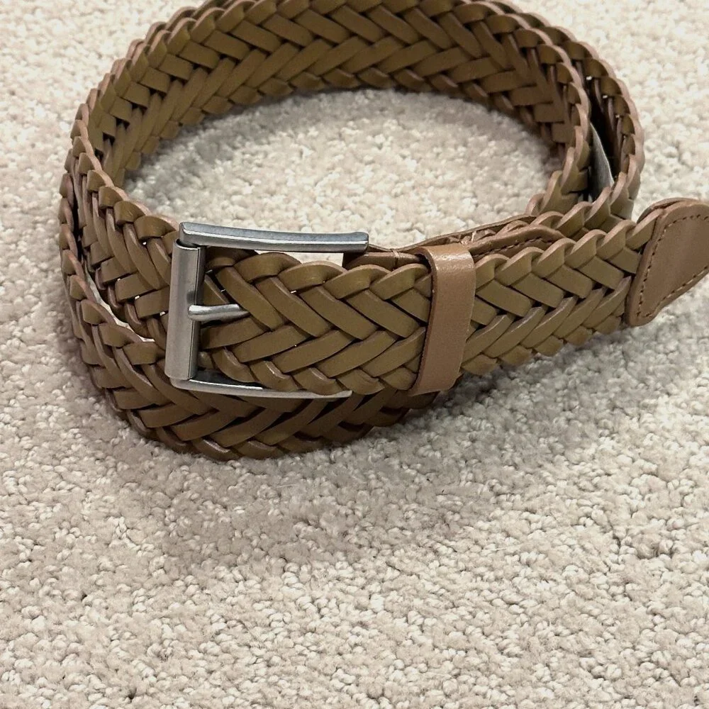 Tan Braided Belt LARGE Leather and Synthetic Classic Casual Preppy - Old Navy